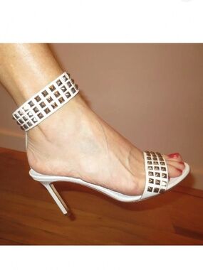 MANOLO BLAHNIK White Ankle Cuff High Sandals